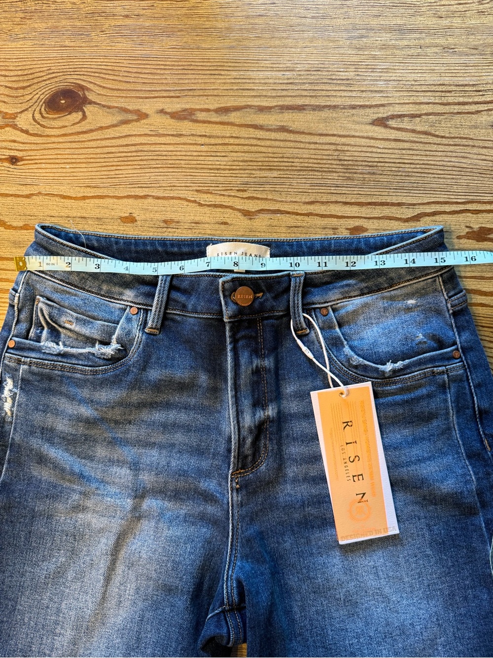 Risen Women's Dark Wash Frayed Hem Denim Shorts - Picture 5 of 9